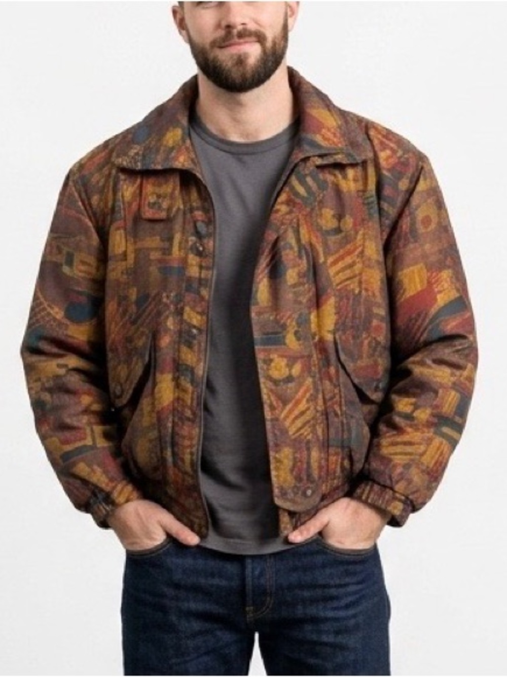 Vintage London Fog Abstract Baroque Bomber Jacket 80s 90s Earth Tone men’s large